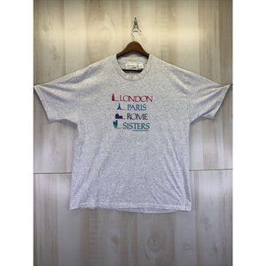 Vintage Single Stitch 1986 Womens Graphic Rome London Paris Sisters T Shirt XL